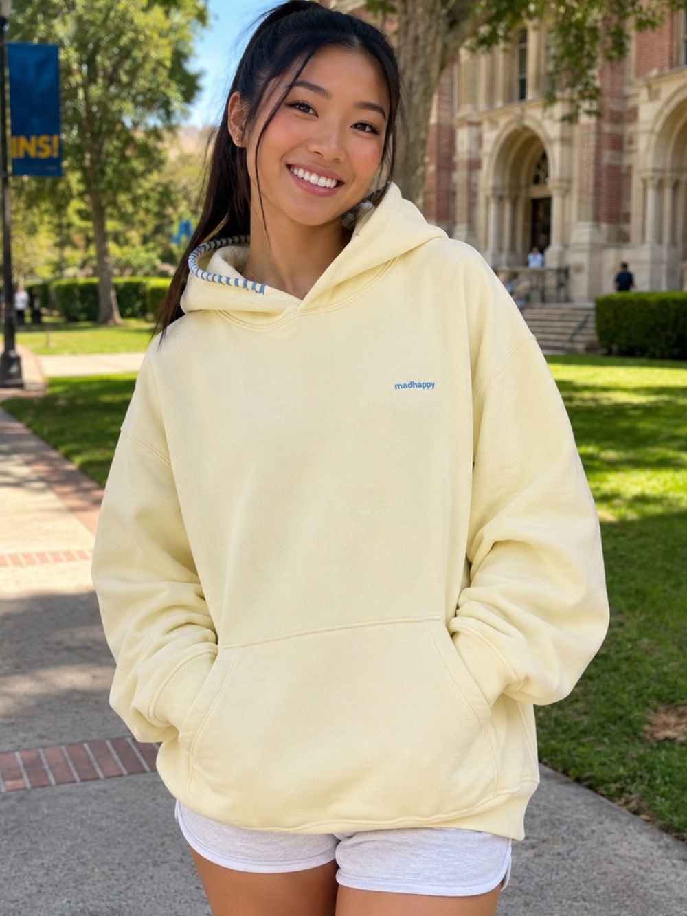 Madhappy Shrunken Pullover Sweater Hoodie Pastel Yellow Cotton Sweatshirt Top L
